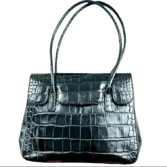 Browns  Couture Black Croco Embossed Leather Shoulder Bag Made in Italy - Picture 1 of 14